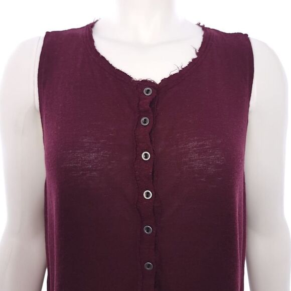 Free People We The Free Union Henley Raw Hem High Low Sleeveless Shirt Size XS - Picture 7 of 9